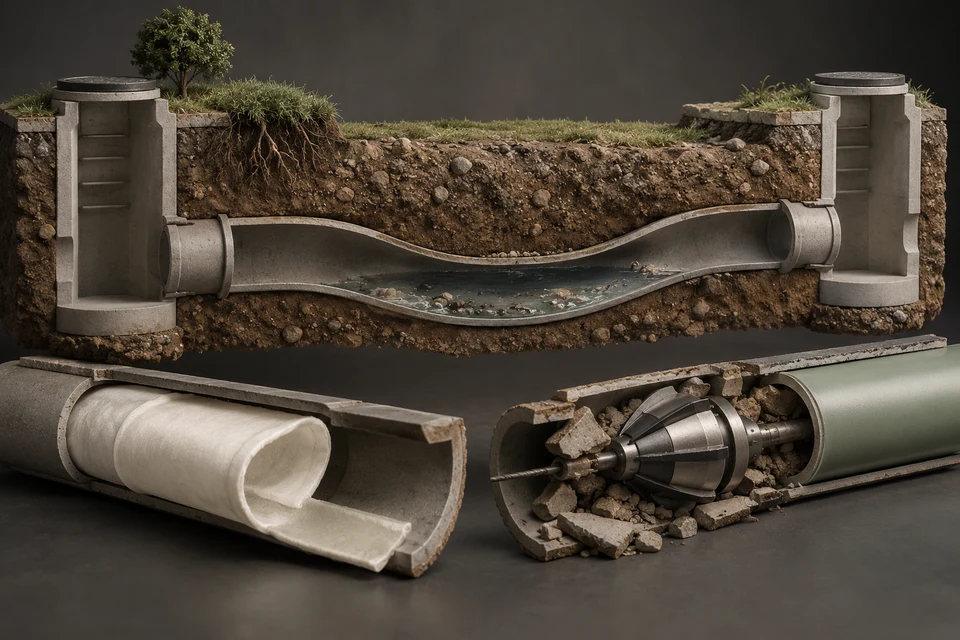 Conceptual illustration of standing water · sagged alignment · grade correction